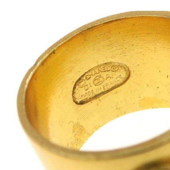 CHANEL CC Logo Rhinestone Band Ring size US6.25 Gold Tone 01A Auth - Picture 8 of 10
